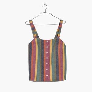 Madewell Rainbow Stripe Button-Front Tank Top, Size Large
